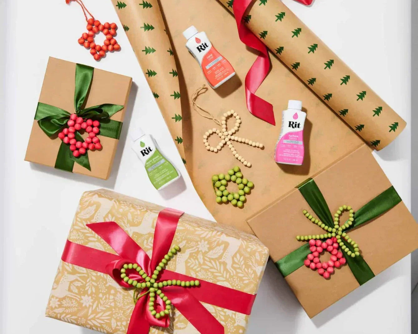 Dyed Wood Bead Ornament + Gift Toppers