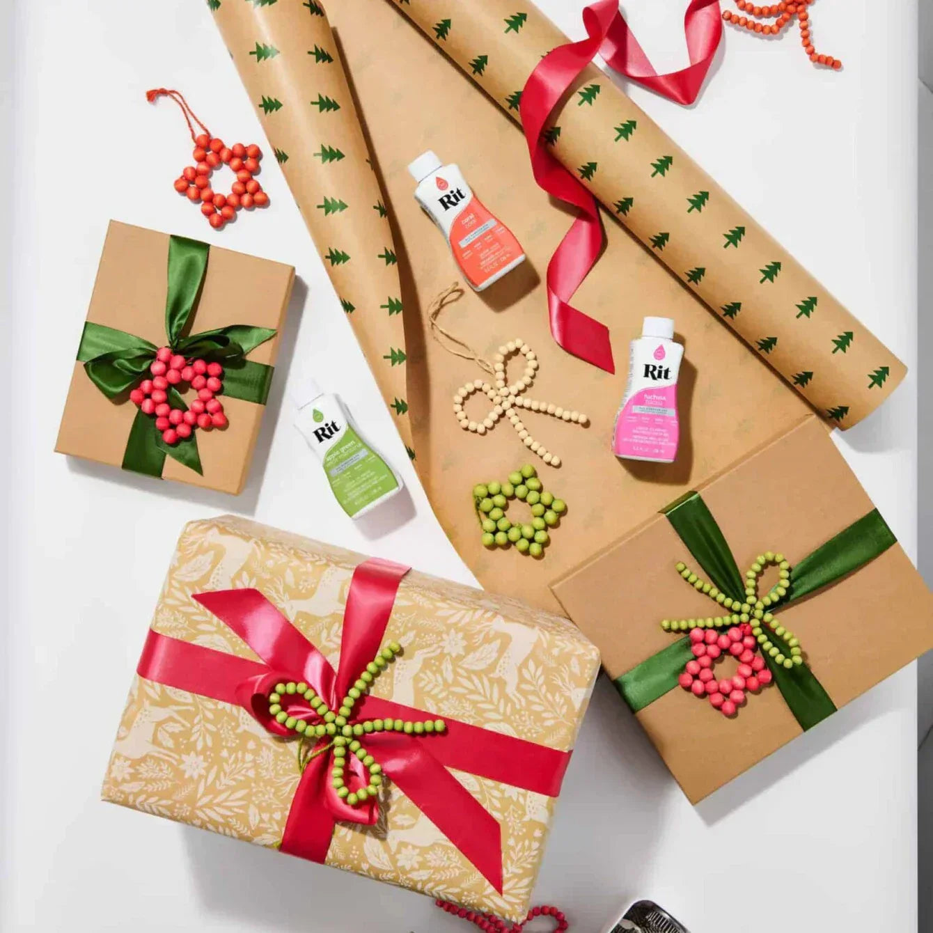 Dyed Wood Bead Ornament + Gift Toppers