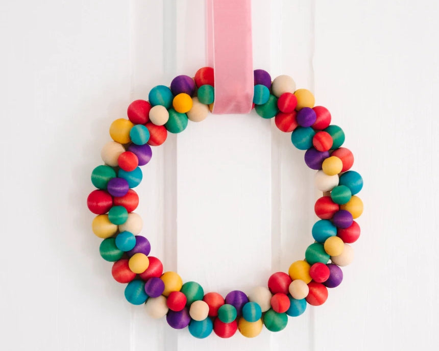 Colorful Holiday Wreath with Wood Beads